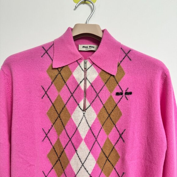Miu Miu Argyle cashmere polo sweater - Picture 6 of 14